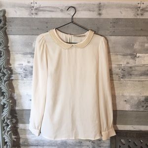 Loft Peter Pan Pearl Collar Sheer Blouse | Medium
